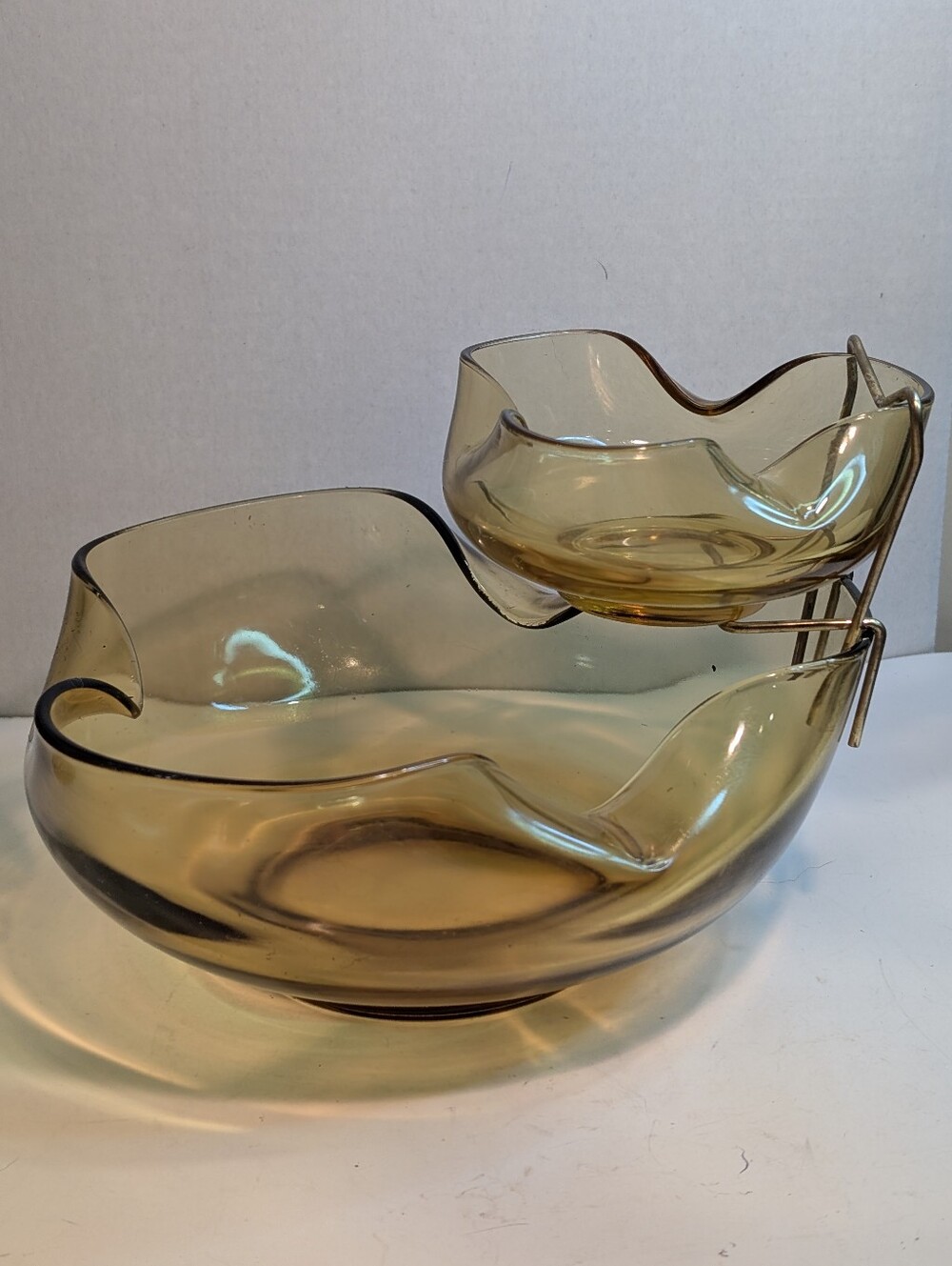 Vintage Mid Century Anchor Hocking Yellow Gold Chip And Dip Serving Set